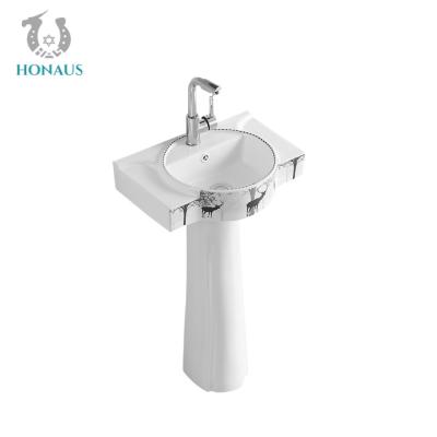 China Ceramic Slim Full Pedestal Wash Basin Hand Wash Basin Pedestal Sink Customised Pattern Te koop