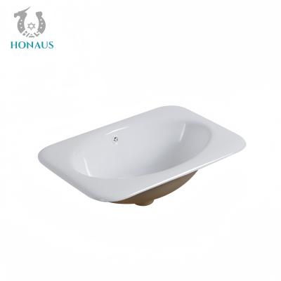 China Elegante badkamer Inset Basin Hotel Appartement Hoogtemperatuur Verbrand Keramisch Wit Te koop