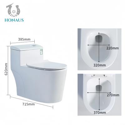 China Floor Installation One Piece Toilet Bowl 715*380*620mm met Mix. Pit Spacing 300mm Te koop