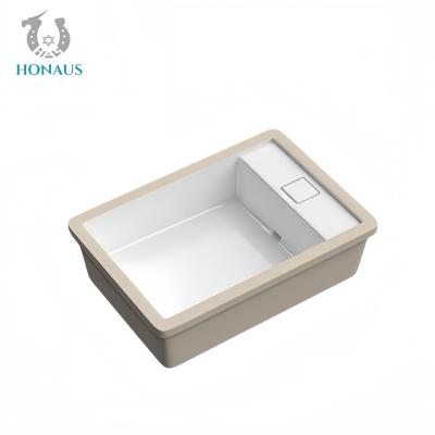 China Modern Bathroom Inset Basin Ceramic White Drainage Button Rectangular Under Mounted Te koop