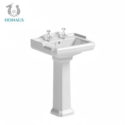 China Classic Bathroom Full Pedestal Wash Basin High Temp Burned Ceramic White Retro Style en venta