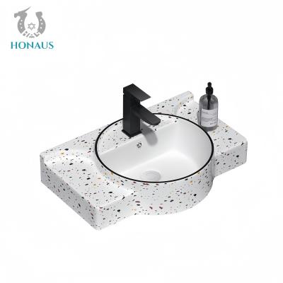 China Classic Bathroom Wall Hung Basin Marble Grain Best Ceramic White Hotel House Use for sale