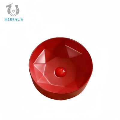 China Modern Bathroom Countertop Basin Premium Quality Ceramic Red Art Basin Round for sale