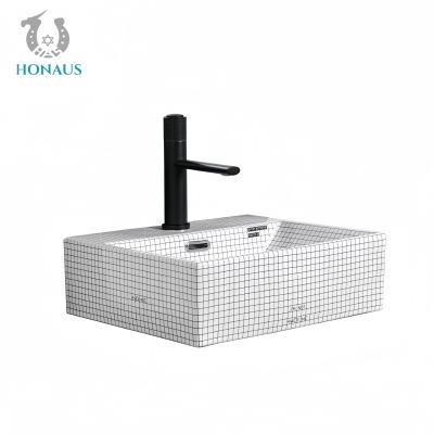 China Modern Bathroom Wall Hung Basin Mosaic Grain High Quality Ceramic ISO Certified for sale