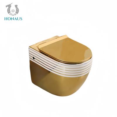 Китай Luxury Bathroom Wall Hanged Toilet Bowl Gold Electroplated Premium Ceramic Nano Glaze (Луксовый ванный зал с подвешенной стеной туалетной чашей) продается