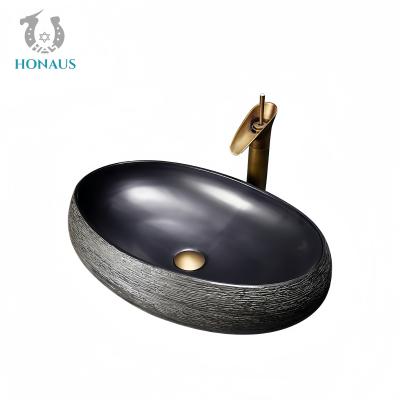 China Bathroom Countertop Basin Ceramic Sintered Stone Art Design Multi Shapes Black for sale