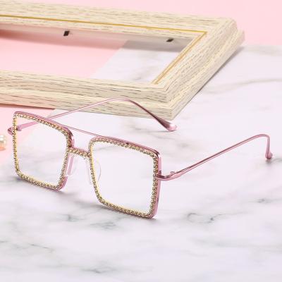 China DOISYER 2021 Square New Fashion Sunglasses Retro Ladies Rhinestone Metal Handmade Flat Quality Glass Popular for sale