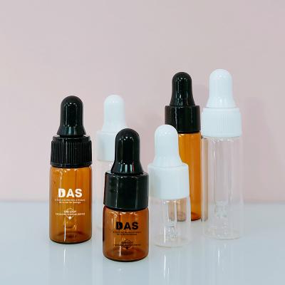 China 2ml 3ml 5ml Amber Clear Glass Dropper Bottle Mini Portable Test Tube Essential Oil Cosmetic Cute Serum With Smooth Or Ribbed Dropper Caps for sale