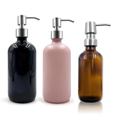 China Wholesale 120ml 250ml 500ml 1000ml Boston Black Round Soap Lotion Cosmetic Pink Empty Shampoo Pump Glass Bottle For Sale for sale