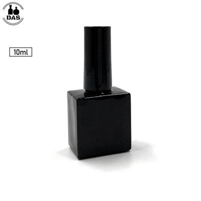 China Personal Care Square Black UV Gel 10ml Empty Glass Nail Polish Bottle With Brush for sale