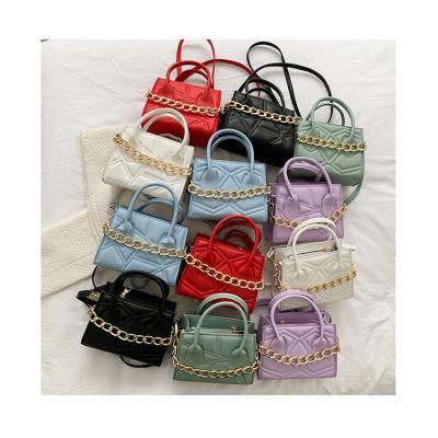 China Fashion PU Messenger Bags Thick Chain Chic Small Leather Cross - Body Bags Korean Fashion Small Square Bags Women Embroidery Thread Handbag for sale