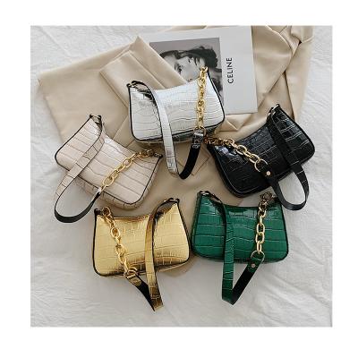 China Fashion PU Women Stone Pattern Ladies Handbags Crocodile Leather Retro Armpit Bag Fashion Design Girls Small Shoulder Bags for sale