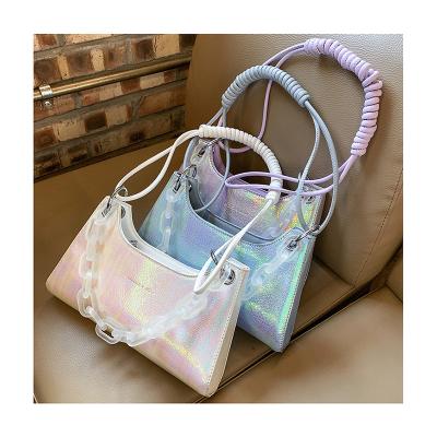 China 2021 newest fashion smart leather women's laser armpit lady bags handbags shape design clear acrylic chains shoulder bags for sale