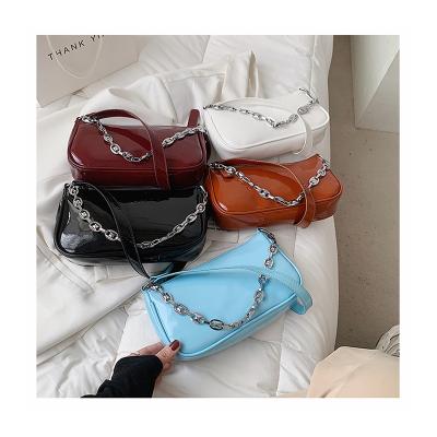 China Fashion Solid Color Girls Elegant Patent Leather Women's Purse Handbags Hobos Bag Below Vintage Ladies Small Shoulder Bags for sale