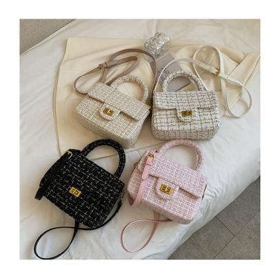 China Fashion tweed fashionable single shoulder bags fashion fabric shoulder weaving woolen cross - body bags luxury women purses and handbags for sale