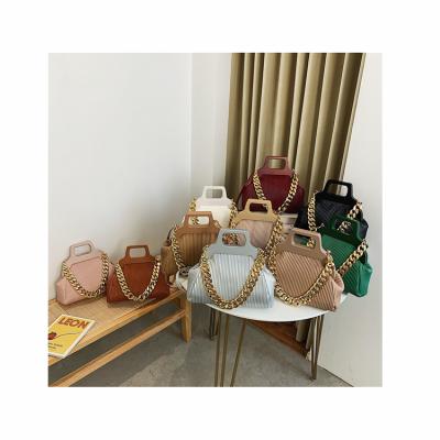 China Tote Bags Chic Big Capacity PU Fashion Women Vintage Leather Luxury Handbags Solid Color Chunky Shoulder Chain Ruched Cross - Body Bags for sale