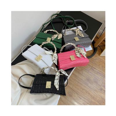 China Fashion Designer Luxury Alligator Crossbody Bags Wrapped Handbags and Scarves Purses for Women PU Leather Shoulder Clutch Bags for sale