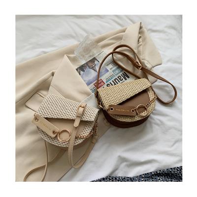 China Luxury Fashion Semicircle Women Shoulder Messenger Bag Lady Casual Handbag Knitting Patchwork Female Cross - Body Saddle Bags for sale