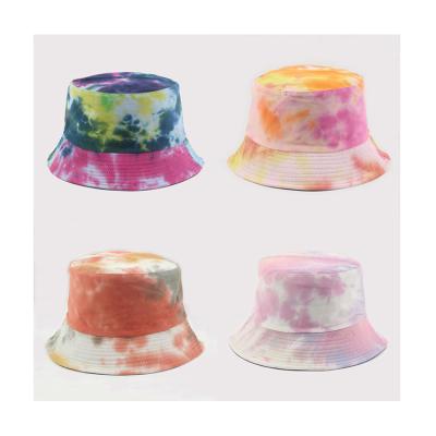 China 2021 Hot Selling INS Character New Tie-Dye Bucket Hats Unisex Fisherman Couple Double Cotton Sun Hats Hip Hop Side Graffiti for sale