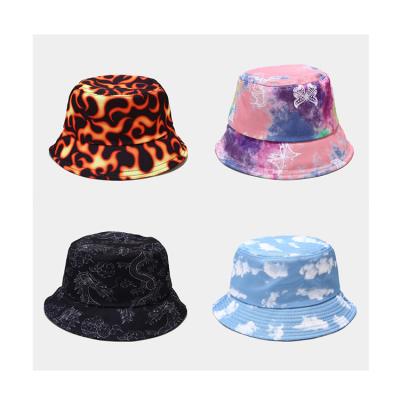 China Fashion\38 Colors Comfortable\Durable Hot Printed Outdoor Bucket Hats Street Style Blue Sky Cloud Flame Pattern Fisherman Hats Women Men Summer Sun Hats for sale