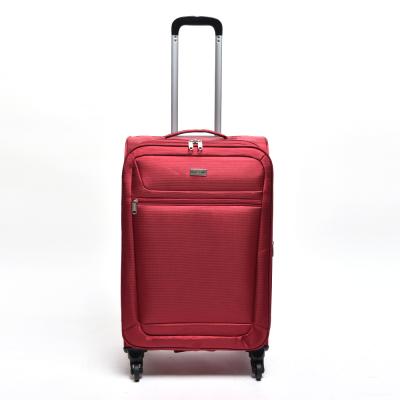 China Polyester Factory Red Color 4 Wheels 20 24 28 Inch Grid Fabric Light Weights 360 Degree Spinner Wheel 3pcs Trolley Suitcase Bag for sale