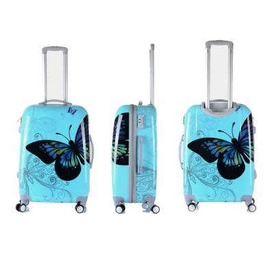 China ABS+PC 20 24 28 Inch 360 Degree Travel Suitcase Butterfly Printing ABS PC 3pcs 4 Wheel Spinner Luggage Set for sale