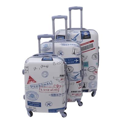 China ABS 20 24 28 Inch Castle Letter Sailboat Prints 360 Degree Spinner 4 Wheels Fashion Travel ABS Female Trolley Luggage Set 3pcs for sale