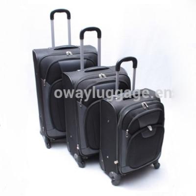 China Polyester Spinner 360 Degree 4 Wheels 600D Full Liner 3pcs Trolley Luggage Set 210T Stock for sale