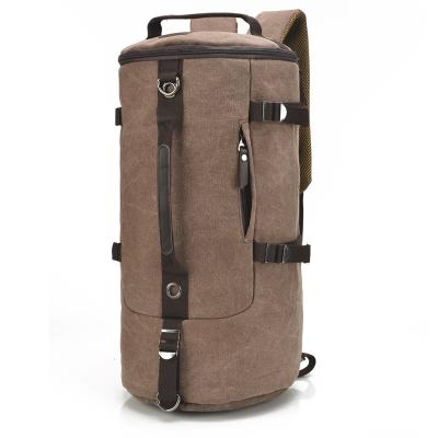 China Retro Vintage Waterproof High Quality Cylinder Large Capacity Travel Shoulder Bag Outdoor Cross - Body Backpack Men Canvas Bucket Backpack for sale