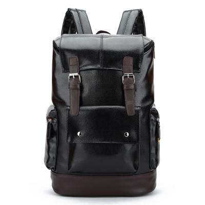 China Large capacity casual men's patchwork double comfortable single travel daypacks shoulder bag pu leather backpack for sale