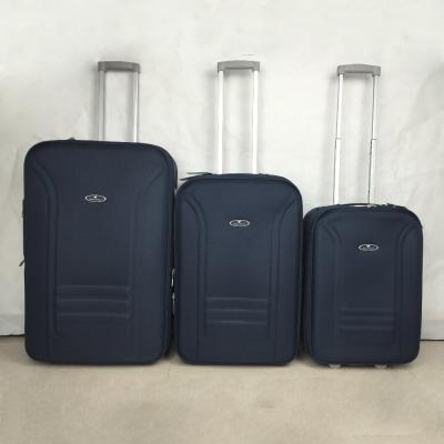 China Polyester Factory Inventories Stock 600D Polyester Upright 3pcs Eva Trolley Luggage Set for sale