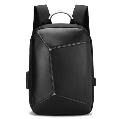 China With LOGO Anti Theft Leather Custom Code Lock USB Charging Fashion Men's USB Charging Backpack Laptop Bag for sale