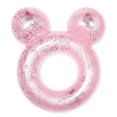 China Kids Summer Holiday Beach Party Pool Water Paly Durable Adult Inflatable Mickey Pink Mickey Toy Sparkle Swimming Ring With Handle for sale