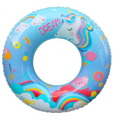 China Baby children summer vacation beach party pool water toy durable unicorn logo inflatable blue swimming ring paly for sale