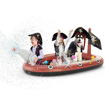 China Amazon Durable Hot Sale PVC Inflatable Kids Garden Lawn Game Pirate Ship Spray Splash Sprinkler Ride-On Corsair For Kids for sale