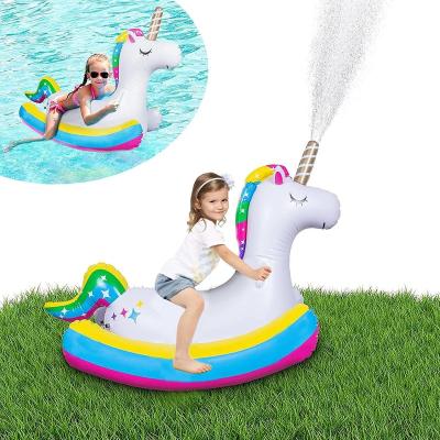 China Amazon Durable Hot Selling PVC Inflatable Kids Garden Lawn Play Splash Rocker Chair Sprinkler Unicorn Pool Float For Kids for sale