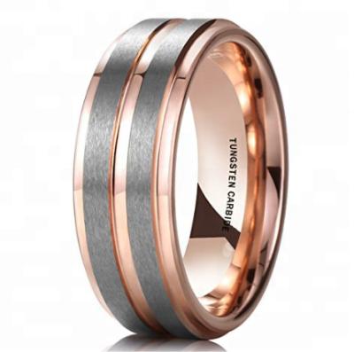 China Rose Gold Domed Tungsten Carbide Ring Comfort Brushed CLASSIC Fashion Jewelry for sale