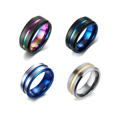 China High Hardness Simple Design Engagement Men's Ring Matte Black Blue Tungsten Wedding Rings Jewelry for sale