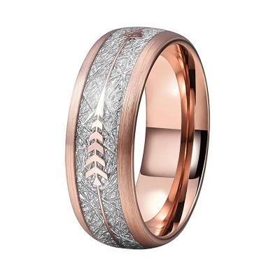 China Rose Gold Arrow Inlay Men Women High Hardness Tungsten Imitation Silver Meteorite And Wedding Ring for sale