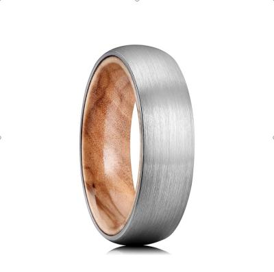 China Dome Ring Mens Tungsten Carbide 8mm Brushed Wooden Rings Casual / Sporty Inner Jewelry for sale