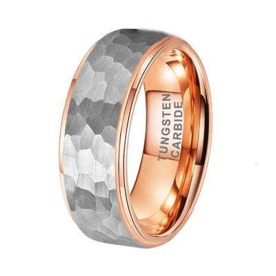 China CLASSIC Men Two Tone Stepped Comfort Fit Jewelry 6mm 8mm Rose Gold Hammered Tungsten Ring for sale