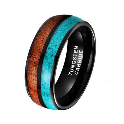 China Tungsten Plated 8mm Black CLASSIQUE Ring Men Crushed Turquoise Jewelry 4mm 6mm and Wood Inlay Comfort Fit for sale