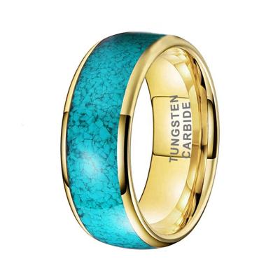 China CLASSIC Gold Plated Tungsten Ring Men Engagement Wedding Band Crushed Turquoise Inlay Comfort Fit Jewelry 4mm 6mm 8mm for sale