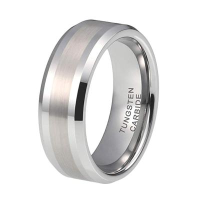 China Men's CLASSIC Silver Tungsten Carbide 8mm Ring Fashion Jewelry Beveled Edges Polished Shiny Comfort Fit for sale