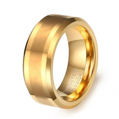 China CLASSIC 8mm Men's Tungsten Ring Engagement Wedding Band For Brushed Polished Shiny Gold Plated Beveled Edges Comfort Fit for sale