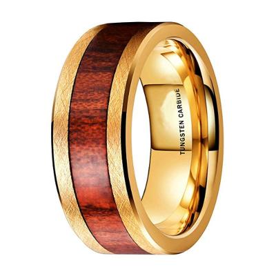 China CLASSIC Jewelry 6mm 8mm Koa Wood Inlay Gold Plated Tungsten Ring For Women Men Engagement Wedding Band Comfort Fit Fashionable for sale