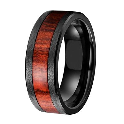 China Fashion Jewelry 6mm CLASSIC Black Tungsten Ring 8mm For Men Red Sandalwood Inlay Comfort Bevel Fit for sale