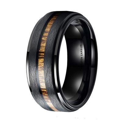 China CLASSIC Black 8mm 6mm Tungsten Ring For Men Women Engagement Wedding Band Koa Wood Inlay Comfort Bevel Fit for sale