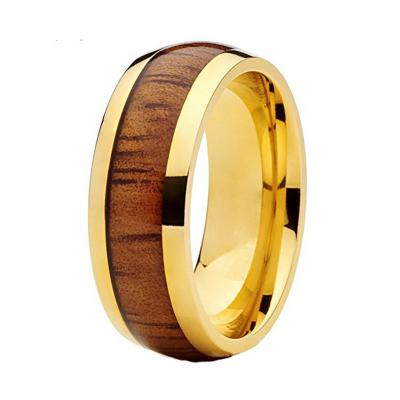 China CLASSIC 6mm 8mm Koa Wood Inlay Gold Plated Tungsten Ring For Women Men Engagement Wedding Band Comfort Fit Fashionable for sale