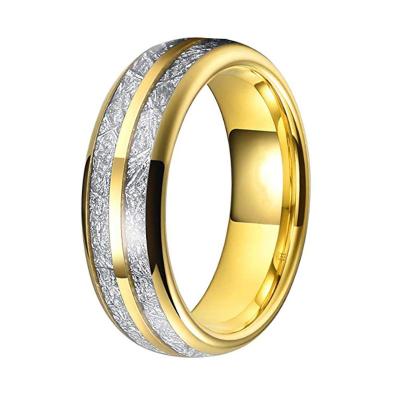 China CLASSIC 8mm Gold Tungsten Carbide Ring Trendy Engagement Wedding Band Meteorite Inlay Dome Brushed Finish Comfort Fit for sale